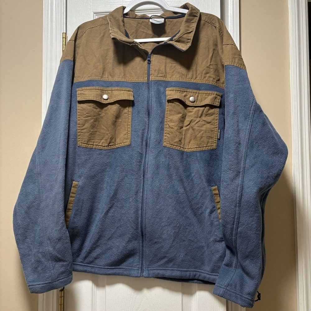Men's XXL Columbia Full Zip‎ Jacket Tan Canvas Blue Fleece